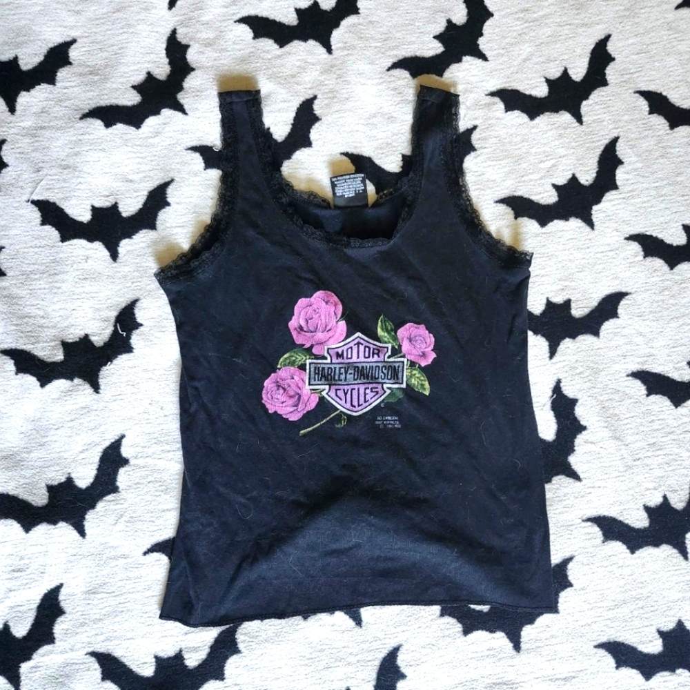 Harley Davidson 3D Emblem Roses Tank Top